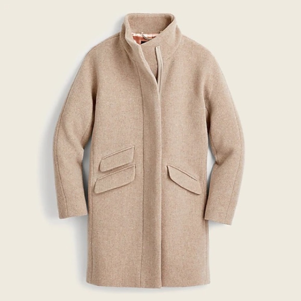 NWT Jcrew Cocoon coat in Italian stadium-cloth wool, Size 4 in sand color